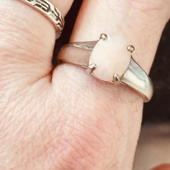 925 Sterling Silver Faceted Oval Rose Quartz Ring Wide Band Vintage - Picture 8 of 14